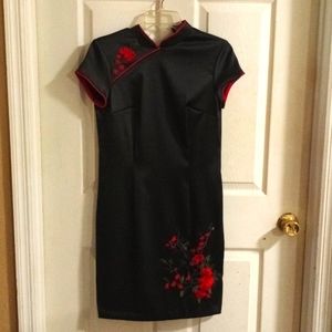 Black satin japanese kimono dress